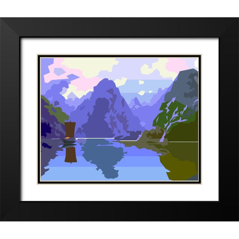 Water and Mountains Black Modern Wood Framed Art Print with Double Matting by Pansanit, Surapol