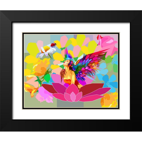 Lady Flowers Black Modern Wood Framed Art Print with Double Matting by Pansanit, Surapol