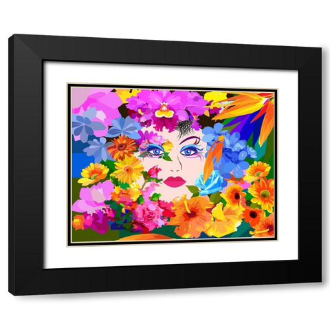 Flowers And Lady Black Modern Wood Framed Art Print with Double Matting by Pansanit, Surapol
