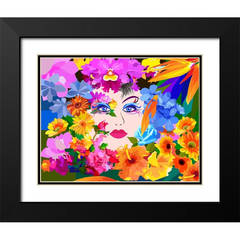 Flowers And Lady Black Modern Wood Framed Art Print with Double Matting by Pansanit, Surapol