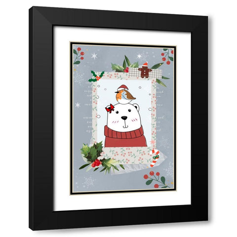 Christmas Bear Black Modern Wood Framed Art Print with Double Matting by The Font Diva