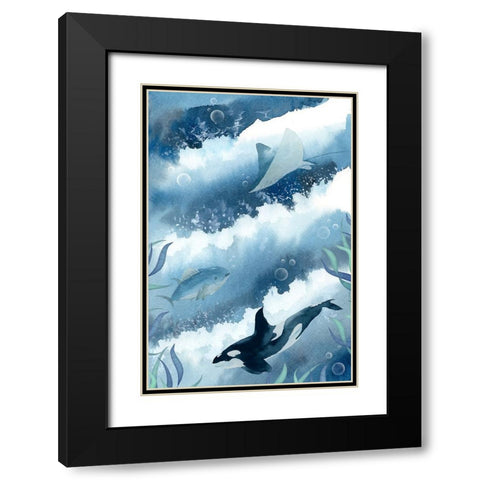 Deep Sea Diving Black Modern Wood Framed Art Print with Double Matting by The Font Diva