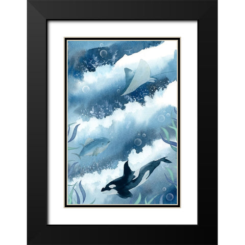 Deep Sea Diving Black Modern Wood Framed Art Print with Double Matting by The Font Diva