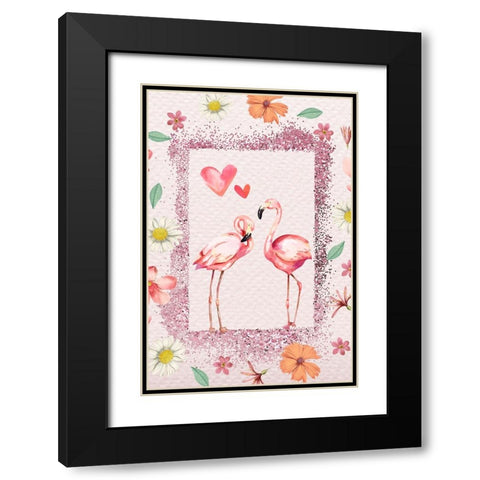 Flamingo Flattery Black Modern Wood Framed Art Print with Double Matting by The Font Diva