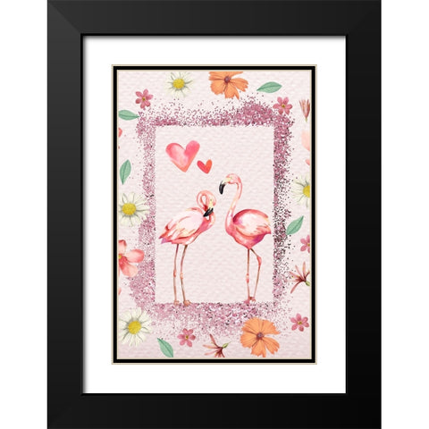 Flamingo Flattery Black Modern Wood Framed Art Print with Double Matting by The Font Diva