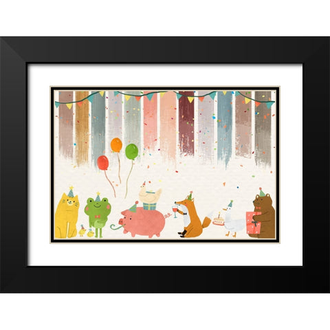 Party Animals Black Modern Wood Framed Art Print with Double Matting by The Font Diva