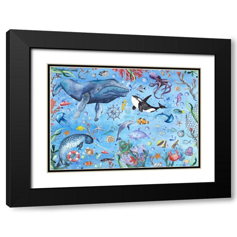 Deep Blue Sea Black Modern Wood Framed Art Print with Double Matting by The Font Diva