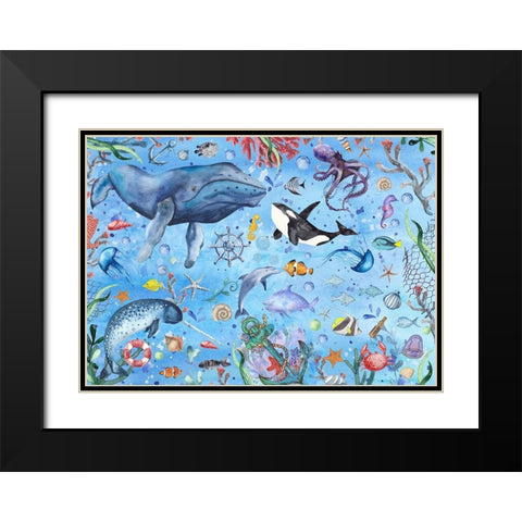 Deep Blue Sea Black Modern Wood Framed Art Print with Double Matting by The Font Diva