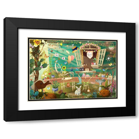 Garden Party Black Modern Wood Framed Art Print with Double Matting by The Font Diva