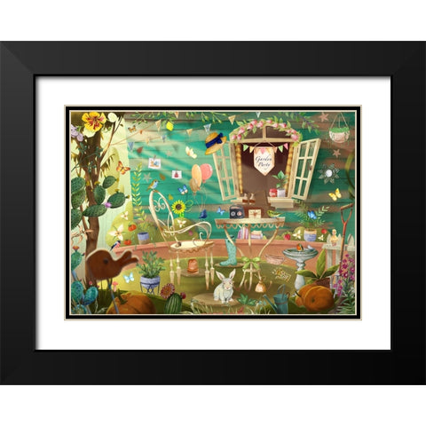 Garden Party Black Modern Wood Framed Art Print with Double Matting by The Font Diva