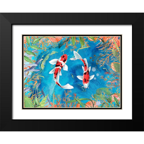 Just Keep Swimming Black Modern Wood Framed Art Print with Double Matting by The Font Diva
