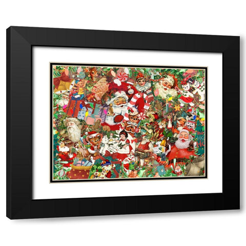 A Vintage Christmas Black Modern Wood Framed Art Print with Double Matting by The Font Diva