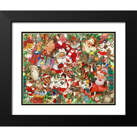 A Vintage Christmas Black Modern Wood Framed Art Print with Double Matting by The Font Diva