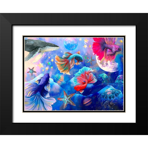 Deep Sea Galaxy Black Modern Wood Framed Art Print with Double Matting by The Font Diva