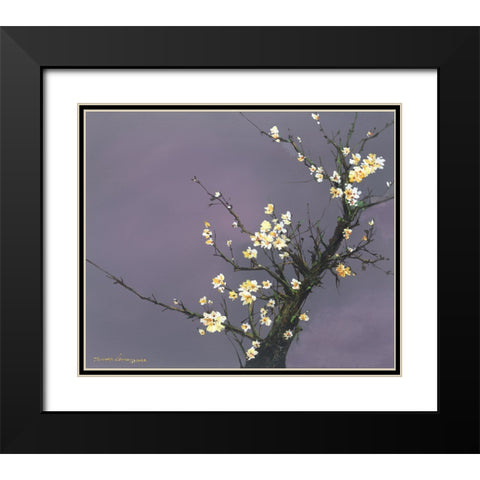 White Blossom Black Modern Wood Framed Art Print with Double Matting by Leung, Thomas