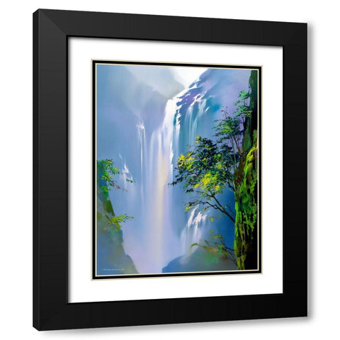 Spring Cascades Black Modern Wood Framed Art Print with Double Matting by Leung, Thomas