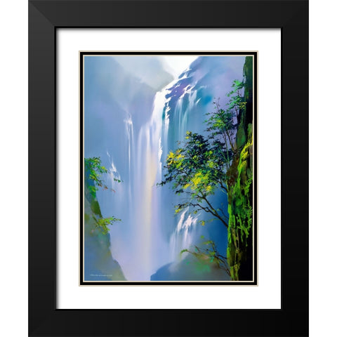 Spring Cascades Black Modern Wood Framed Art Print with Double Matting by Leung, Thomas