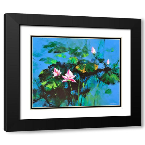 Lily Pond Black Modern Wood Framed Art Print with Double Matting by Leung, Thomas
