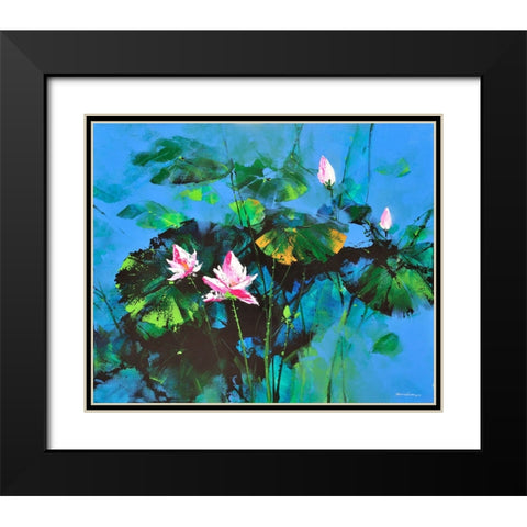 Lily Pond Black Modern Wood Framed Art Print with Double Matting by Leung, Thomas