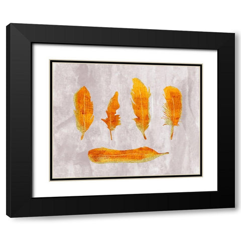 Gold Ombre Feathers II Black Modern Wood Framed Art Print with Double Matting by Lavoie, Tina