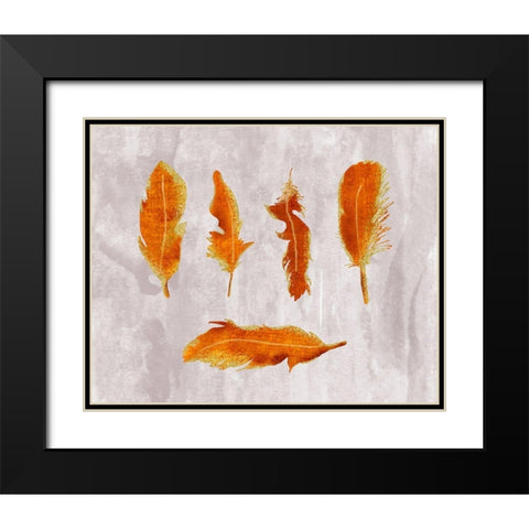 Gold Ombre Feathers III Black Modern Wood Framed Art Print with Double Matting by Lavoie, Tina