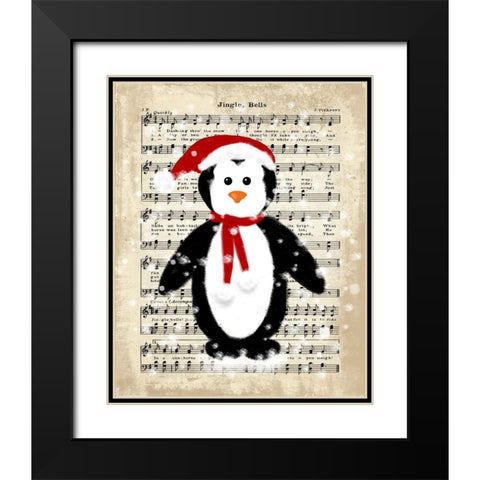 Christmas Penguin Black Modern Wood Framed Art Print with Double Matting by Lavoie, Tina