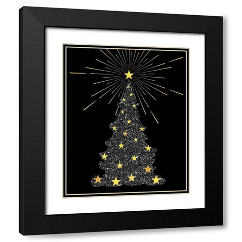 Park Avenue Starry Christmas Tree Black Modern Wood Framed Art Print with Double Matting by Lavoie, Tina
