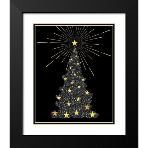 Park Avenue Starry Christmas Tree Black Modern Wood Framed Art Print with Double Matting by Lavoie, Tina