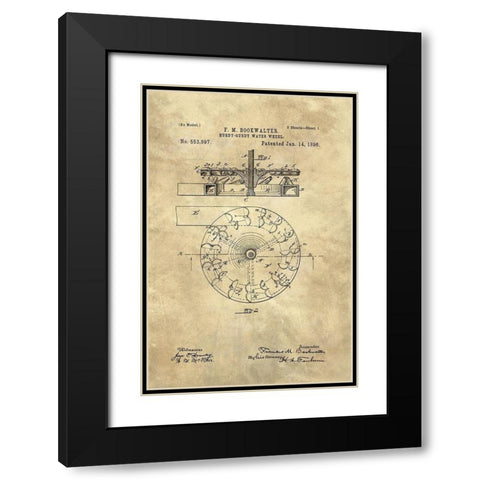 Hurdy-Gurdy Water Wheel blueprint - Industrial Farmhouse Black Modern Wood Framed Art Print with Double Matting by Lavoie, Tina
