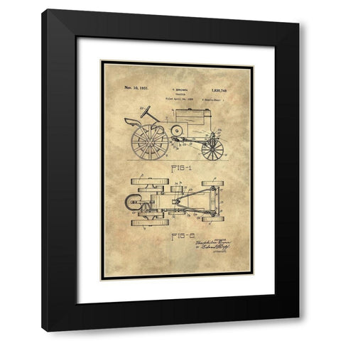 Tractor Blueprint - Industrial Farmhouse Black Modern Wood Framed Art Print with Double Matting by Lavoie, Tina