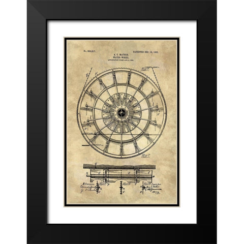 Water Wheel Blueprint Industrial Farmhouse Black Modern Wood Framed Art Print with Double Matting by Lavoie, Tina