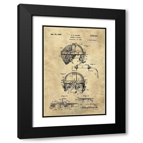 Welding Goggles Blueprint - Industrial Farmhouse Black Modern Wood Framed Art Print with Double Matting by Lavoie, Tina