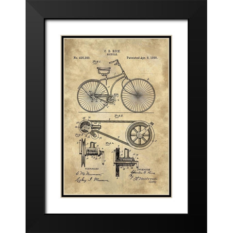 Bicycle Blueprint Industrial Farmhouse Black Modern Wood Framed Art Print with Double Matting by Lavoie, Tina