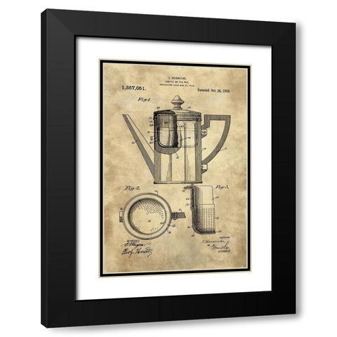 Coffee Or Tea Pot Blueprint - Industrial Farmhouse Black Modern Wood Framed Art Print with Double Matting by Lavoie, Tina