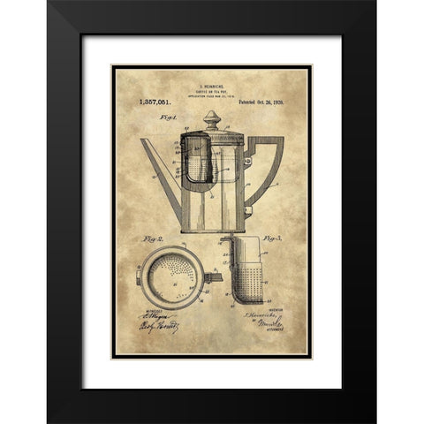 Coffee Or Tea Pot Blueprint - Industrial Farmhouse Black Modern Wood Framed Art Print with Double Matting by Lavoie, Tina