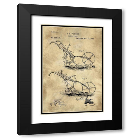Garden Plow Blueprint Industrial Farmhouse Black Modern Wood Framed Art Print with Double Matting by Lavoie, Tina