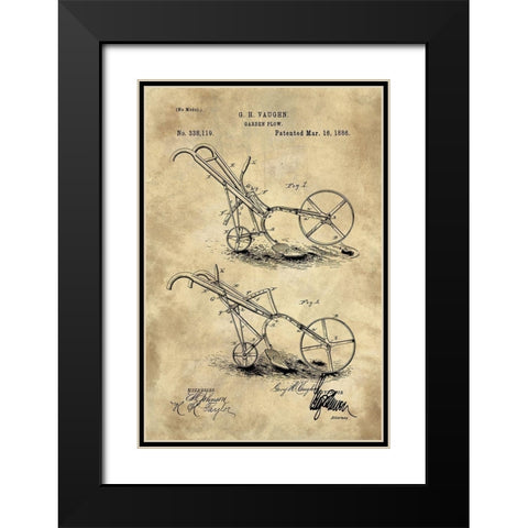 Garden Plow Blueprint Industrial Farmhouse Black Modern Wood Framed Art Print with Double Matting by Lavoie, Tina