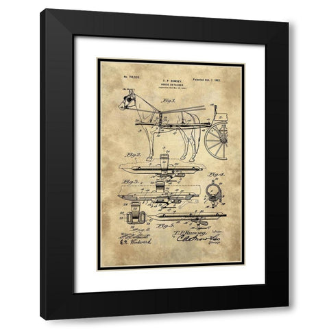 Horse Detacher Blueprint - Industrial Farmhouse Black Modern Wood Framed Art Print with Double Matting by Lavoie, Tina