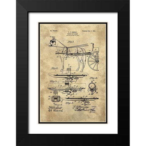 Horse Detacher Blueprint - Industrial Farmhouse Black Modern Wood Framed Art Print with Double Matting by Lavoie, Tina