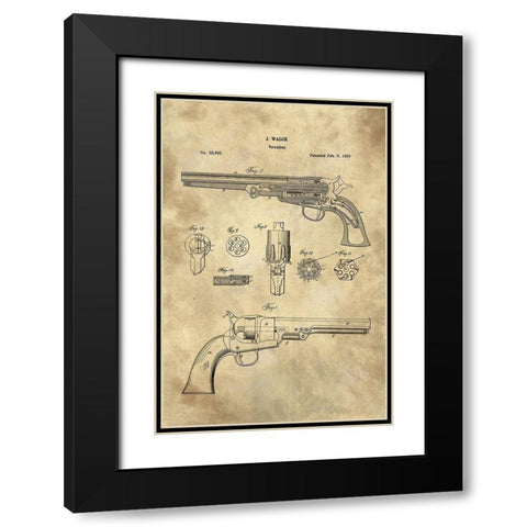 Revolver Blueprint Industrial Farmhouse Black Modern Wood Framed Art Print with Double Matting by Lavoie, Tina