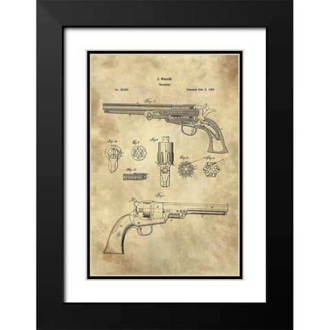 Revolver Blueprint Industrial Farmhouse Black Modern Wood Framed Art Print with Double Matting by Lavoie, Tina