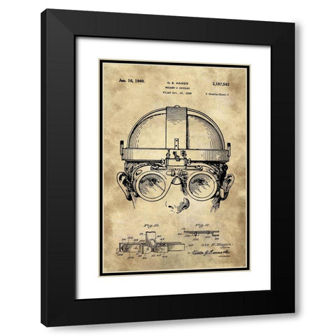 Welding Goggles Blueprint Detail Drawing - Industrial Farmhouse Black Modern Wood Framed Art Print with Double Matting by Lavoie, Tina