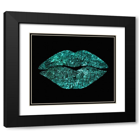 Teal Glitter Kiss Black Modern Wood Framed Art Print with Double Matting by Lavoie, Tina