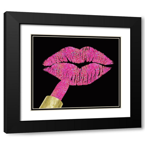 Iridescent Glitter Kiss Hot Pink Black Modern Wood Framed Art Print with Double Matting by Lavoie, Tina