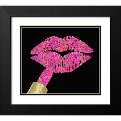 Iridescent Glitter Kiss Hot Pink Black Modern Wood Framed Art Print with Double Matting by Lavoie, Tina