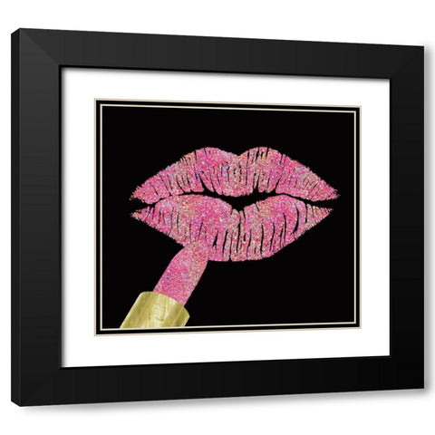 Iridescent Glitter Kiss Pink Black Modern Wood Framed Art Print with Double Matting by Lavoie, Tina