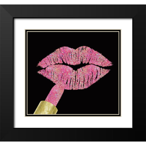 Iridescent Glitter Kiss Pink Black Modern Wood Framed Art Print with Double Matting by Lavoie, Tina