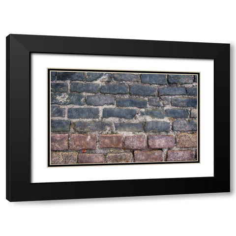 Old Montreal Bi-Color Cobblestone Street Black Modern Wood Framed Art Print with Double Matting by Lavoie, Tina