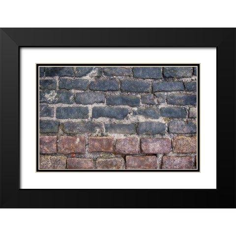 Old Montreal Bi-Color Cobblestone Street Black Modern Wood Framed Art Print with Double Matting by Lavoie, Tina