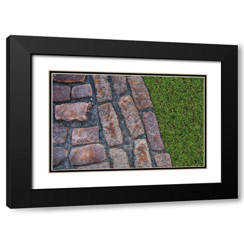 Old Montreal Cobblestones and Grass 01 Black Modern Wood Framed Art Print with Double Matting by Lavoie, Tina